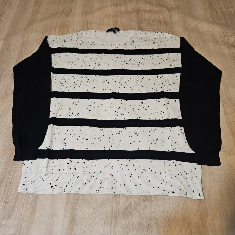 Tibi Womens Size S Black & White Striped Paint Splatter Pullover Sweater